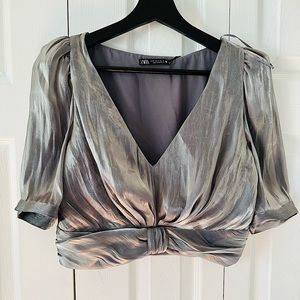 Zara V-Neck Top in Silver